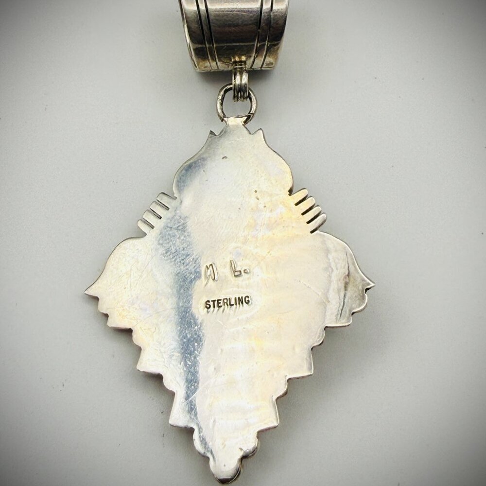 Sterling Malachite Pendant • Artist-Stamped “M L” • 2.75" • Pendant Only - Picture 4 of 4